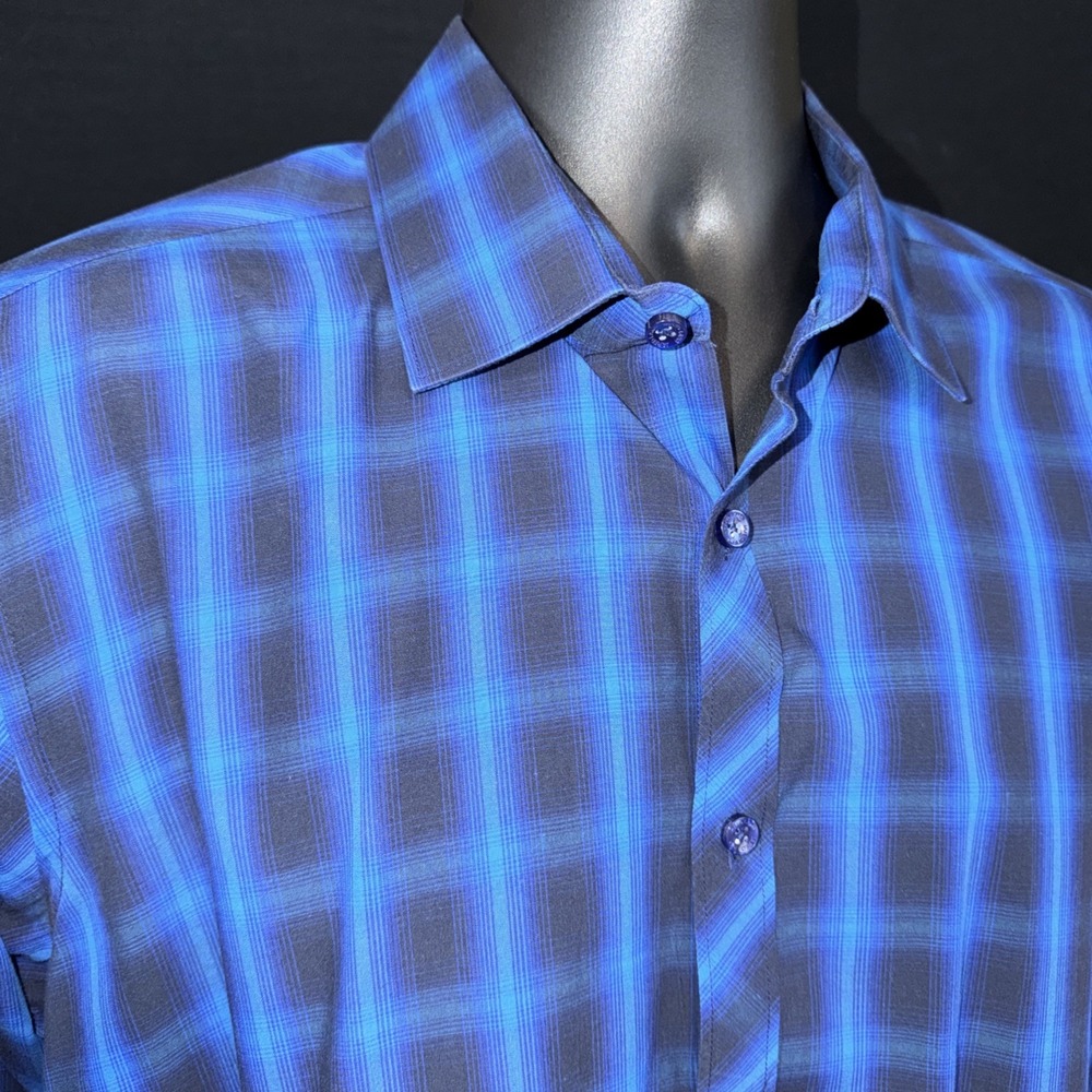 LOT OF 2 Jarad Lang After Hours Mens Shirt Slim Fit Blue Check Plaid LS Large - Picture 8 of 16